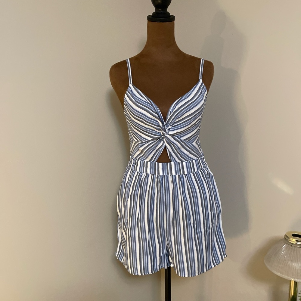 Aeropostale Striped Blue and White Shorts Romper